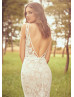 V Neck Ivory Lace Boho Wedding Dress With Champagne Lining